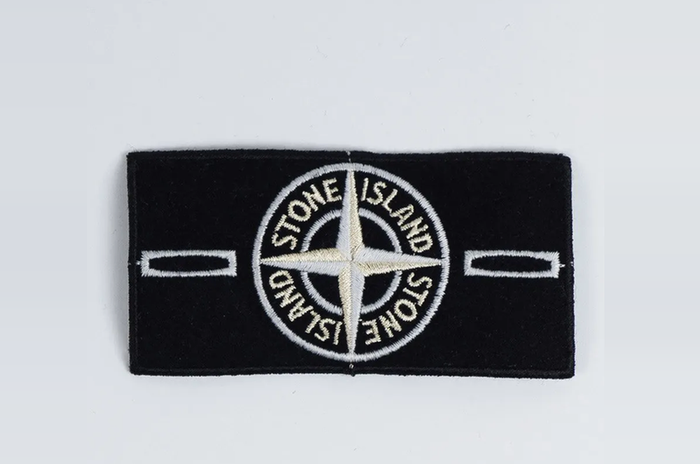 Badge brodé amovible blanc sur noir, compatible Stone Island